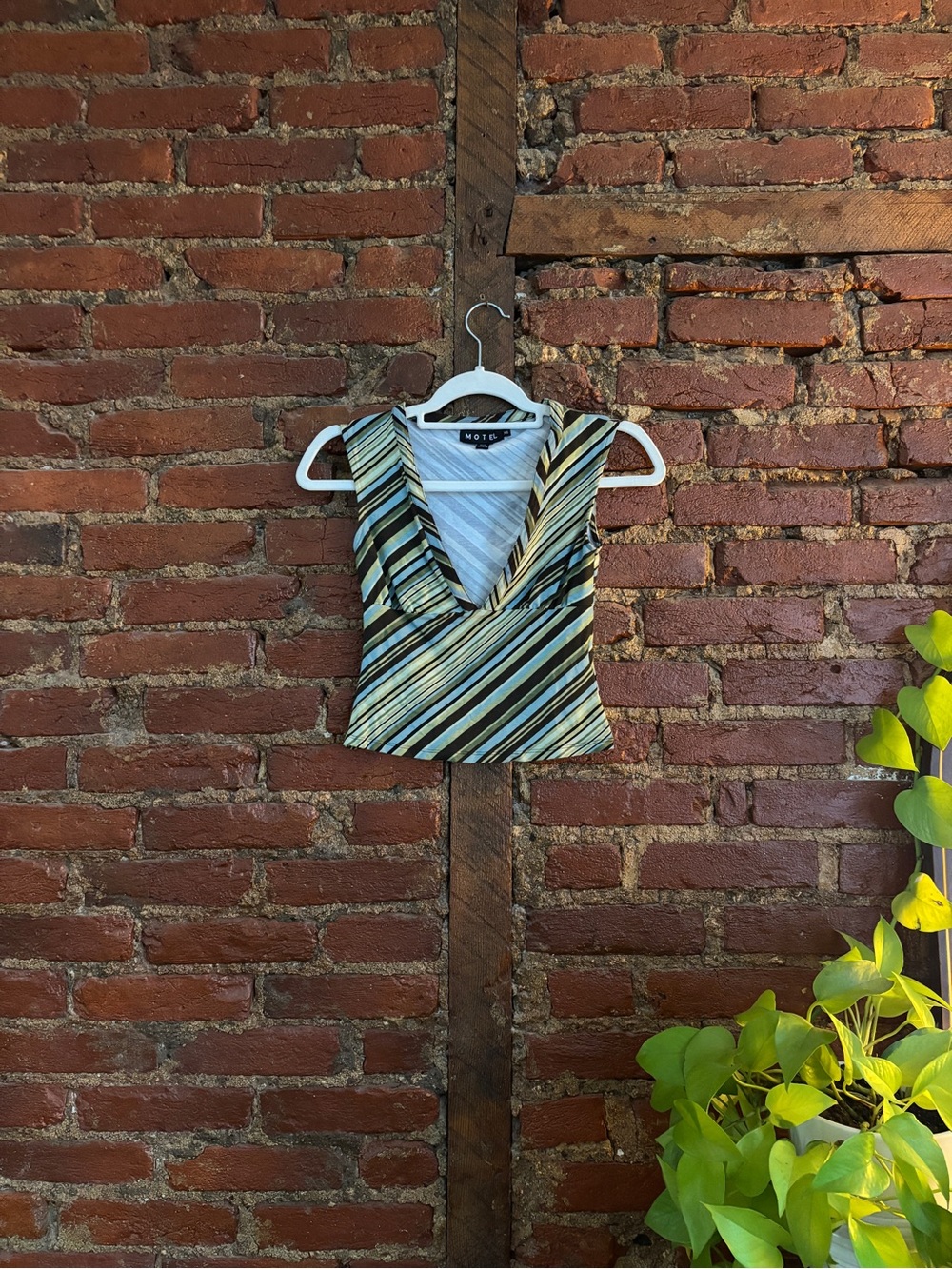 Princess Polly Green and Black Diagonal Stripe V-Neck Tank